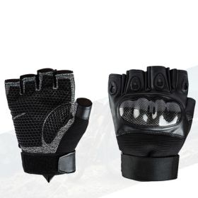 Tactical Gloves Full-Finger Half-Finger Stab-Resistant Outdoor Mountaineering Riding Field Equipment (Option: Carbon fiber half finger-M)