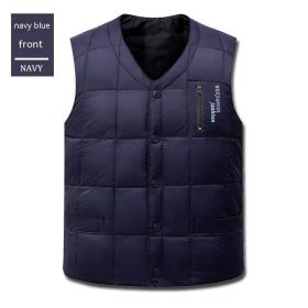 Men's Down Vest Plus-sized Duck Down Vest Warm Autumn And Winter (Option: Dark Blue Down-XXXXL)