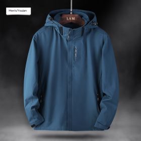 Single Men's Assault Jacket Outdoor Sports Waterproof Mountaineering Suit Trench Coat (Option: Deep Blue-M-Men)
