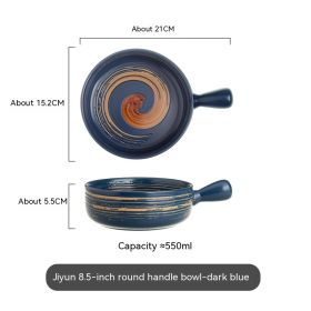 Household Single Handle Ceramic Baking Bowl Student Dormitory (Color: Blue)