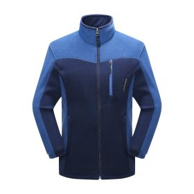 Cross-border Sources Of New Polar Fleece Warm Fleece Couple Cardigan Contrast (Option: Dark blue male-L)