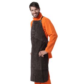 Brown Leather Breast Apron Wear Resistance Cut Insulation For Electric Welding Operation (Option: Black-107x58cm)