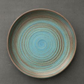 Stoneware Plate Dish Retro Household Ceramic Tableware Tray Plate (Color: Blue)