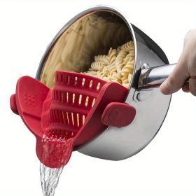 1pc Silicone Pot Strainer And Pasta Strainer, Adjustable Silicone Clip On Strainer For Pots, Pans, And Bowls, Kitchen Gadgets (Quantity: 1 Pack Red)