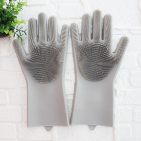 1 Pair Dishwashing Cleaning Gloves Magic Silicone Rubber Dish Washing Glove For Household Scrubber Kitchen Clean Tool Scrub (Color: Gray)