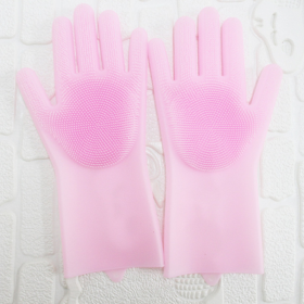 1 Pair Dishwashing Cleaning Gloves Magic Silicone Rubber Dish Washing Glove For Household Scrubber Kitchen Clean Tool Scrub (Color: pink)