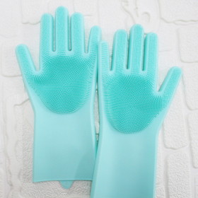 1 Pair Dishwashing Cleaning Gloves Magic Silicone Rubber Dish Washing Glove For Household Scrubber Kitchen Clean Tool Scrub (Color: Green)