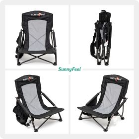 Low Folding Camping Chair, Portable Beach Chairs, Mesh Back Lounger For Outdoor Lawn Beach Camp Picnic (Color: Black)