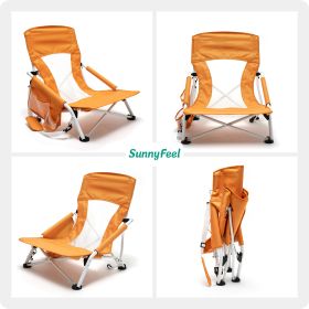Low Folding Camping Chair, Portable Beach Chairs, Mesh Back Lounger For Outdoor Lawn Beach Camp Picnic (Color: Orange)