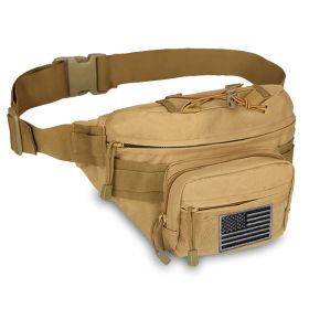EDC Fanny Pack - Tactical Pouch with USA Flag Patch (Color: Tan)