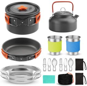Camping Cooker Outdoor Teapot Combination Picnic Pot Set (Color: Orange)