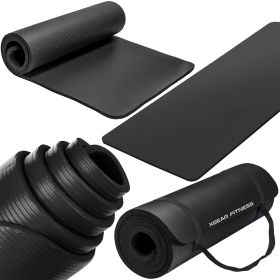 Thick Travel Yoga Mat with Carrying Strap (Color: Black)