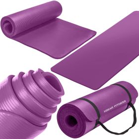 Thick Travel Yoga Mat with Carrying Strap (Color: Purple)