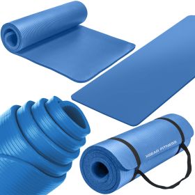 Thick Travel Yoga Mat with Carrying Strap (Color: Blue)